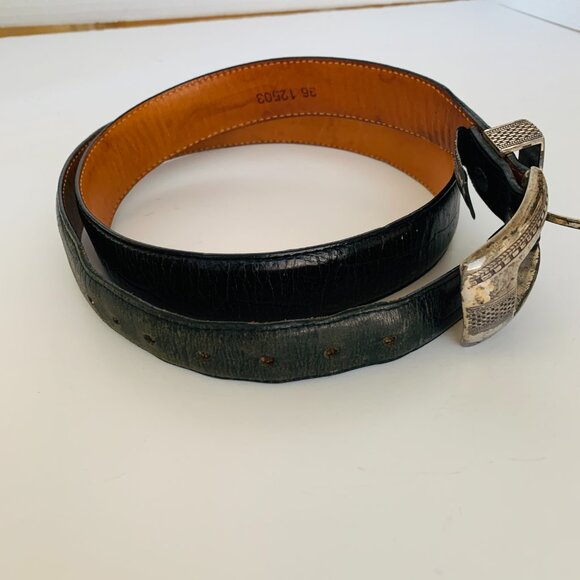 UNISEX BELT ONYX by BRIGHTON BLACK LEATHER STITCHED TWO SIDES Waist 36 - Picture 8 of 9